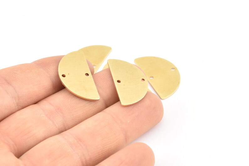 Semi Circle Charm D918 24x13x0.80mm Earrings Pendants 12 Raw Brass Half Moon Blanks With 2 Holes