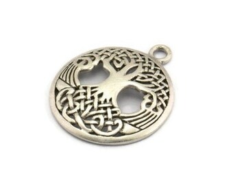 Silver Tree Charm, 2 Antique Silver Plated Brass Tree Pendants With 1 Loop, Findings (26x23mm) N1357