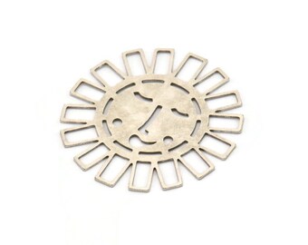 Silver Sun Charm, 2 Antique Silver Plated Brass Sun Patterned And Face Shaped Charms, Charm Pendants (41x0.60mm) A5125