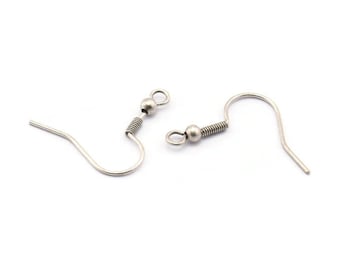 Silver Earring Hook, 25 Antique Silver Plated Brass Ear Wires, Earring Findings (18mm) Bs 1361 H0023