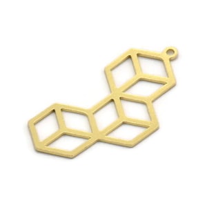 Brass Cube Charm, 6 Raw Brass Cube Shaped Charms With 1 Loop, Findings (32x16x0.60mm) SMP0228