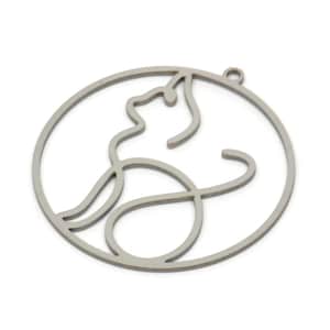 Steel Round Charm, Stainless Steel Cat Charms With 1 Loop, Findings (32x30x0.80mm) SMP2186