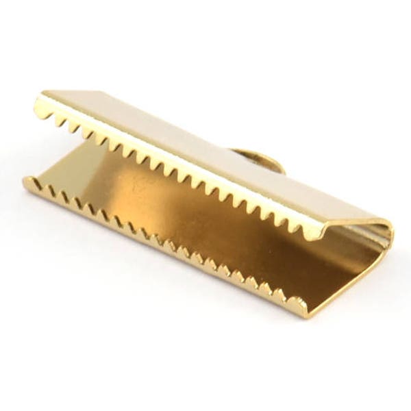 Choker Crimp Ends, 4 Gold Plated Brass Large Ribbon Crimp Ends With Loop, Findings (25x10mm) A0041 Q0420