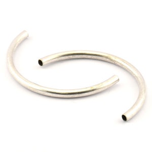 Silvert Noodle Tubes, 6 Antique Silver Plated Semi Circle Curved Tube Beads (3.5x55mm) D0265 H1108