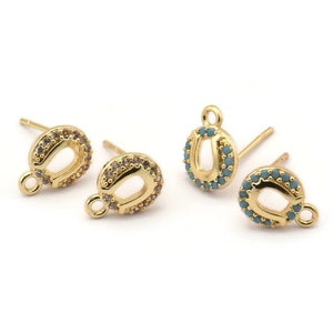 Gold Round Earring, 4 Gold Plated Brass Round Stud Earrings With 1 Loop (10x8mm) SY0204
