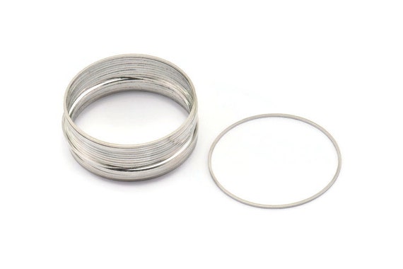 40mm Silver Rings - 24 Silver Brass Circle Connectors (40x0.8mm