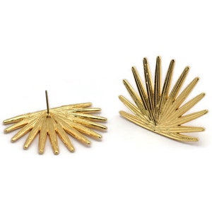 Gouden zonoorbel, 2 vergulde messing zonneschijnoorbellen (38 x 28 mm) N1059