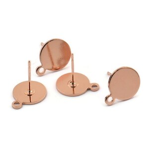 Rose Gold Round Earring, 4 Rose Gold Plated Brass Round Earring Studs (13x10x0.80mm) M037 A1542