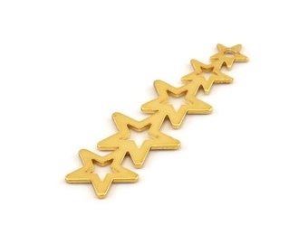 Gold Star Charm, 4 Gold Plated Brass Star Charms With 1 Hole (45x14x0.80mm) D1530