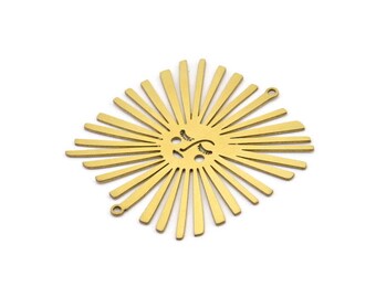 Brass Sun Charm, 2 Raw Brass Sun Charms With 2 Loops, Findings (46x42x0.60mm) A3245