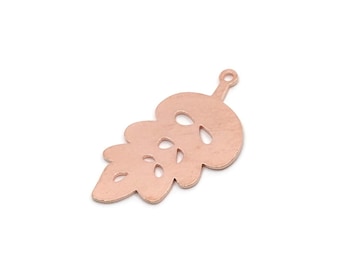 Kupfer Blatt Charm, Rohes Kupfer Blatt Charms mit 1 Schlaufe, Zubehör (30x15.5x0.80 mm) SMP2944