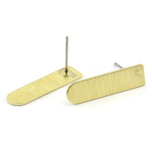 Stud Earring - 8 Textured Raw Brass Stud Earrings (23x6x0.80mm) M181 A1556