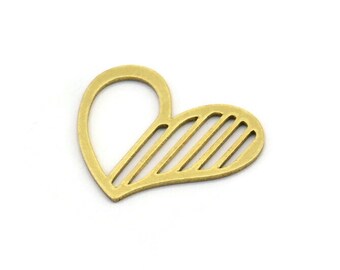 Brass Heart Charm, 24 Raw Brass Heart Connectors, Findings (16x19x0.60mm) A3261