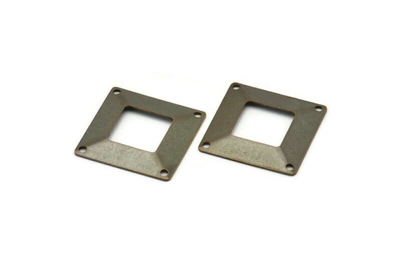 Square Brass Connector, 12 Antique Brass Square Middle Hole