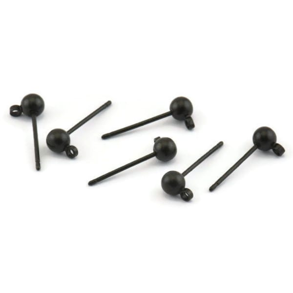 Black Ball Earring, 24 Oxidized Black Ball Stud Earrings - Pad With 3mm Hole Hook BS 1798