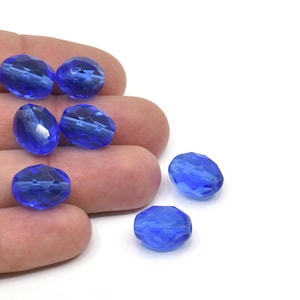 Vintage Blue Bead, 12 Vintage Glass Faceted Blue Beads (15x12mm) CF83 T081