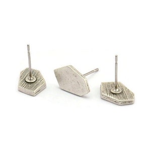 Earring Studs, 6 Antique Silver Plated Brass -  Irregular Stud Earrings - Silver Earrings - Earrings (12.5x8x1.5mm) N1406