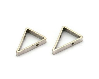 Silver Triangle Charm, 8 Antique Silver Plated Brass Triangles with 2 Holes (16.5x12x2.5mm) E187