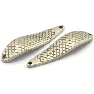 Silver Irregular Charm, 2 Antique Silver Plated Brass Fish Scale Marquise Connectors With 2 Hole, Findings (51x13x2mm) D1035
