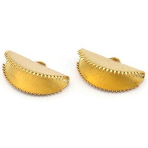 Gold Ribbon Crimp, 4 Gold Plated Brass Textured Ribbon Crimp Ends With 1 Loop, Findings (20x12mm) D0779 Q0746