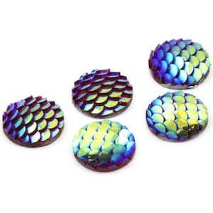 Fish Scale Cabochon, 50 Multi Color Resin Round Cabochon (12x3mm) TS-12 T084