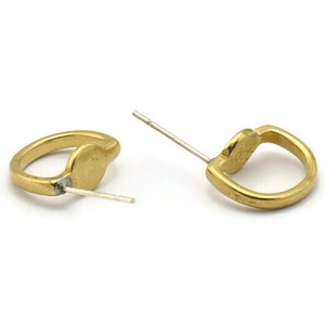 Brass Earring Posts, 12 Raw Brass Stud Earrings (12x10mm) D1308