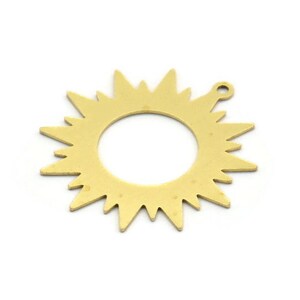 Brass Sun Charm, 4 Raw Brass Sunshine Charms With 1 Loop, Pendants, Findings (32x30x0.60mm) A6405