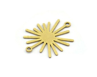 Brass Sun Connector, 24 Raw Brass Sun Connectors With 2 Loops, Charm Pendants (22x18x0.60mm) A3129