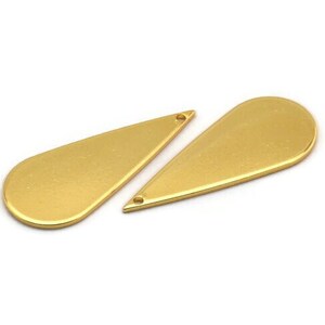 Gold Drop Charm, 2 Gold Plated Brass Drop Charms With 1 Hole, Earrings, Findings (34x14x1mm) D1372