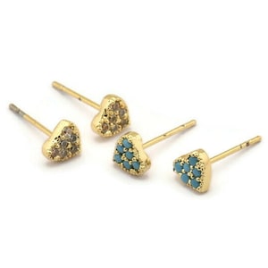 Gold Heart Earring, 4 Gold Plated Brass Heart Stud Earrings (6mm) SY0188