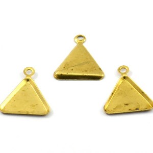 May include: Three gold triangle pendant trays with a loop at the top for hanging.