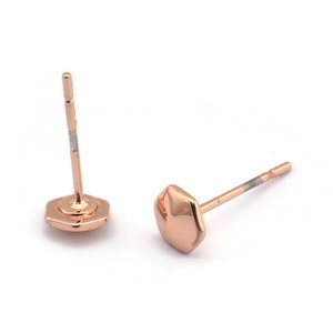 Rose Gold Hexagon Earring, 8 Rose Gold Plated Brass Hexagon Stud Earrings (5x1.5mm) D1430 A1379