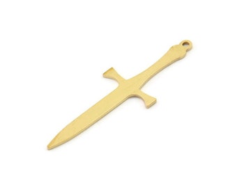 Brass Sword Charm, Raw Brass Sword Charms With 1 Loop, Earrings, Charms Pendants, Findings (43x14x0.80mm) SMP1517