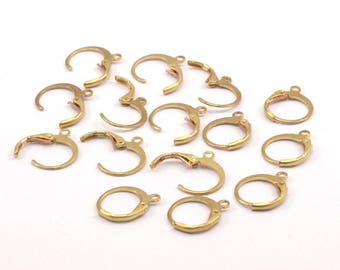 Brass Earring Clasp, 50 Raw Brass Leverback Earring Clasps (12x14mm) (bs1100)--  A0897