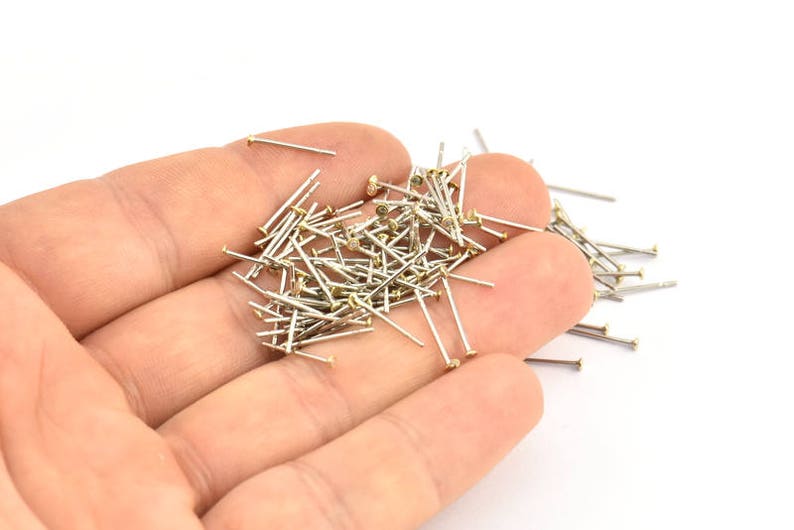 Earring Post Stud Ear Studs 250-202L Stainless Steel Earring Posts With Raw Brass 1.6mm Flat Pad BS 2227