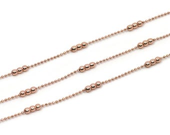 Rose Gold Ball Chain, 1 Meter Rose Gold Plated Brass Faceted Ball Chain (1.4mm / 3.5mm) Z187 BS1013