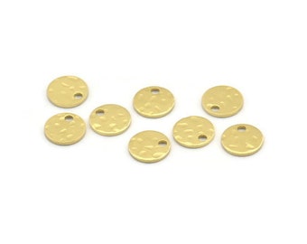 Brass Round Charm, 50 Hammered Raw Brass Round Charms With 1 Hole, Findings (8x0.80mm) M01521