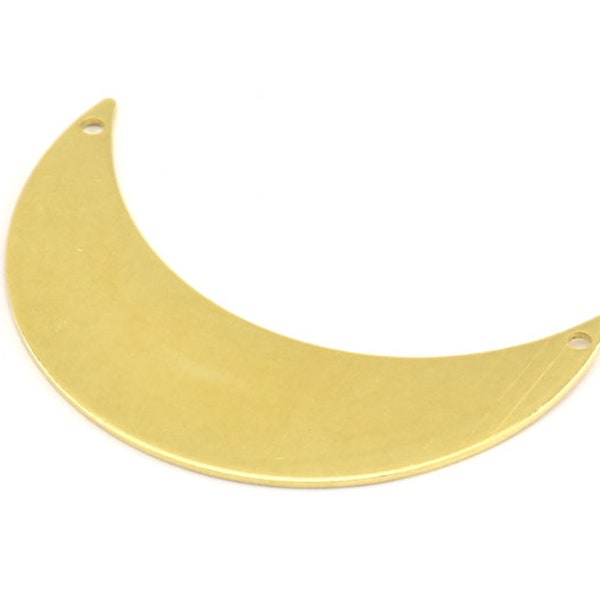 Crescent Moon Pendant, 10 Raw Brass Moons Pendants With 2 Holes (44x14x0.80mm) R083