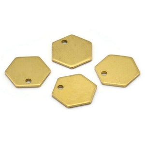 24 Raw Brass Hexagon Stamping Blank Tag Charms With 1 Hole 12.5x1mm D0117 image 1