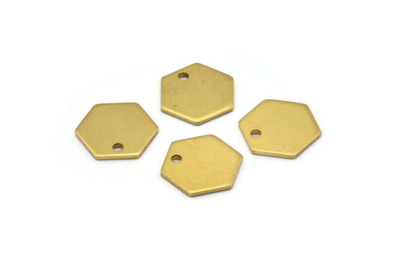 24 Raw Brass Hexagon Stamping Blank Tag Charms With 1 Hole 12.5x1mm D0117 image 1