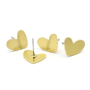 Brass Heart Earring, 6 Raw Brass Heart Stud Earrings (14x11x1mm) M854 A2238