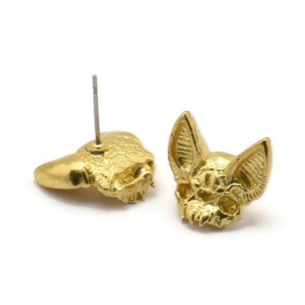 Brass Bat Earring, 2 Raw Brass Short Nosed Bat Stud Earrings (14x15x4mm) N1753