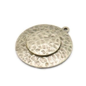 Silver Round Charm, Antique Siilver Plated Brass And Raw Copper Round Charm With 1 Loop, Copper Charms (27x24.5x3.5mm) N2213