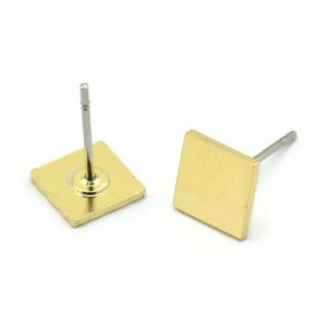 Brass Square Earring, 12 Raw Brass Square Shaped Stud Earrings (7x0.80mm) A2685
