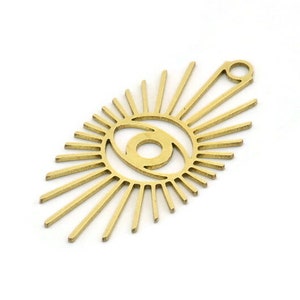 Brass Eye Charm, 6 Raw Brass Eye And Sun Shaped Charms With 1 Loop, Earring Charms (43x22x0.80mm) SMP0701