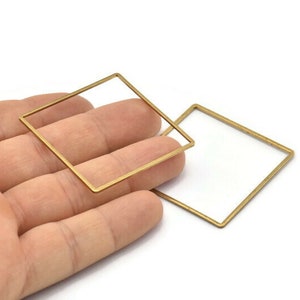 Square Ring Charm 6 Raw Brass Square Connectors 42mm Bs image 7