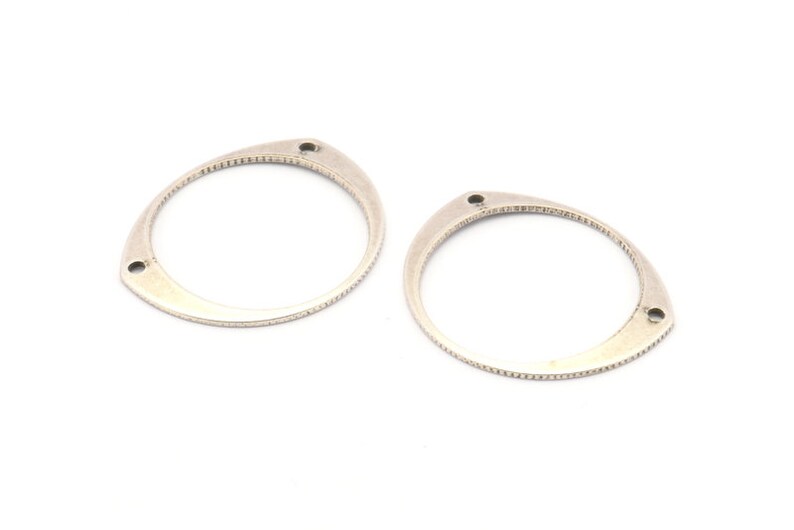 Silver Circle Connector 26x22x0.80mm Findings 24 Antique Silver Plated Brass Circle Connectors With 2 Holes D743 H774