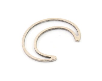 Silver Moon Charm, 8 Antique Silver Plated Brass Crescent Moon Charms, Connectors (27x7x1mm) A4257