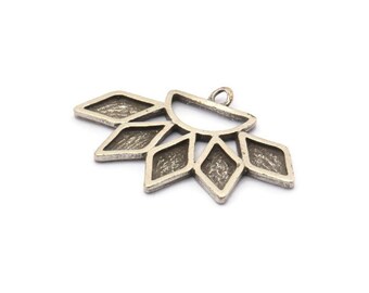 Silber Diamant Anhänger, 2 Antikes versilbertes Messing Diamant Anhänger mit 1 Öse (24x36x1.6 mm) BS 1958 H1681