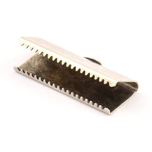 Choker Crimp Ends, 10 Antique Silver Plated Brass Large Ribbon Crimp Ends With Loop, Findings (25x10mm) A0041 H0491